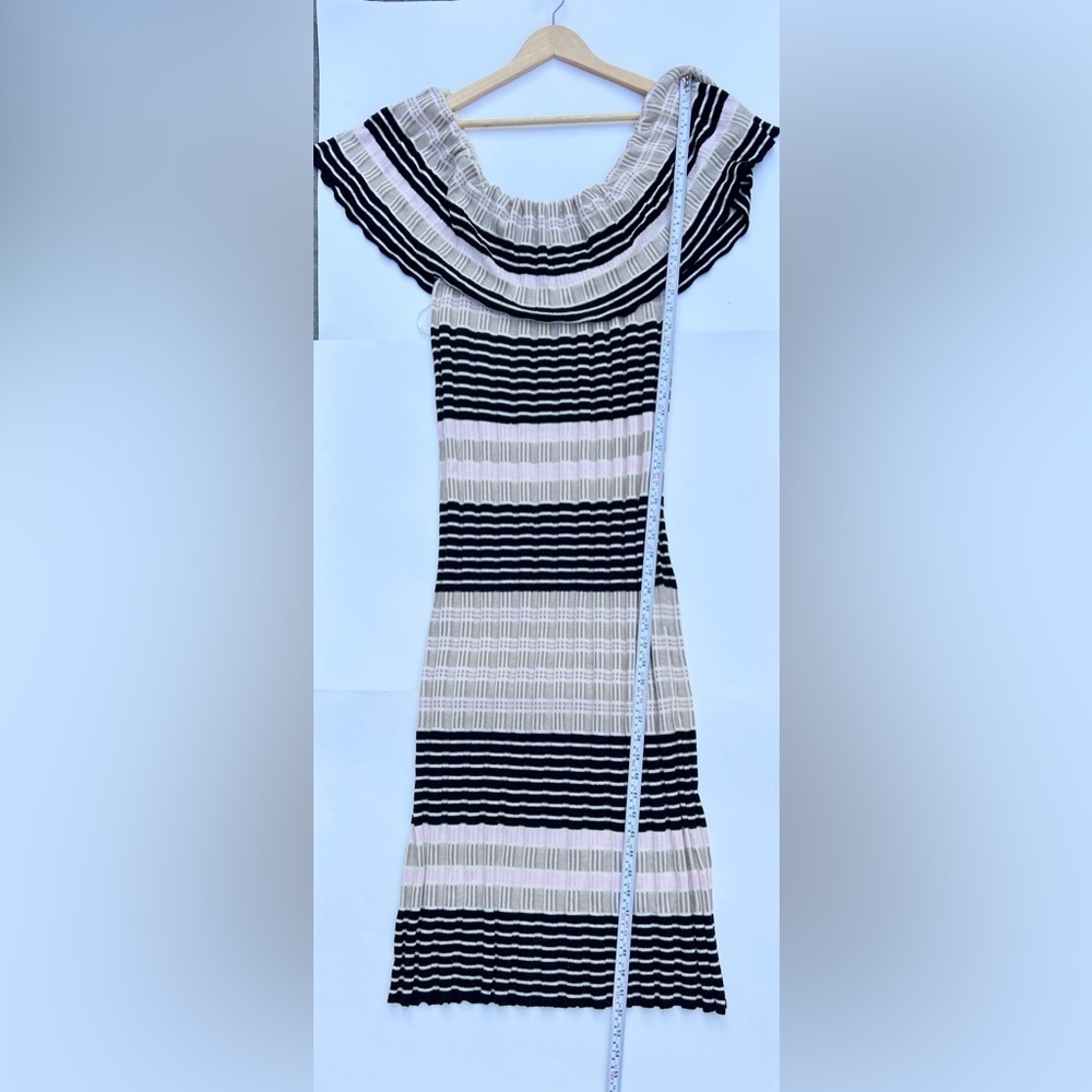New Free People Womens Off Duty Off-Shoulder Dress, Pink black white stripe knit - Picture 7 of 10